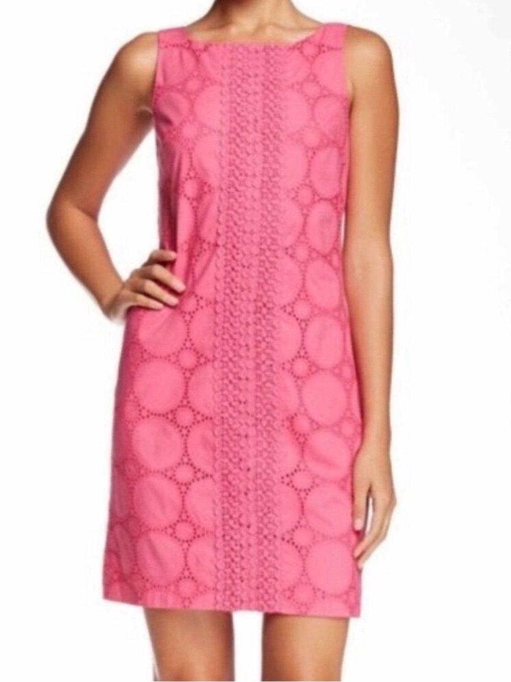 Eliza J Sleeveless Pink Eyelet Shift Dress
